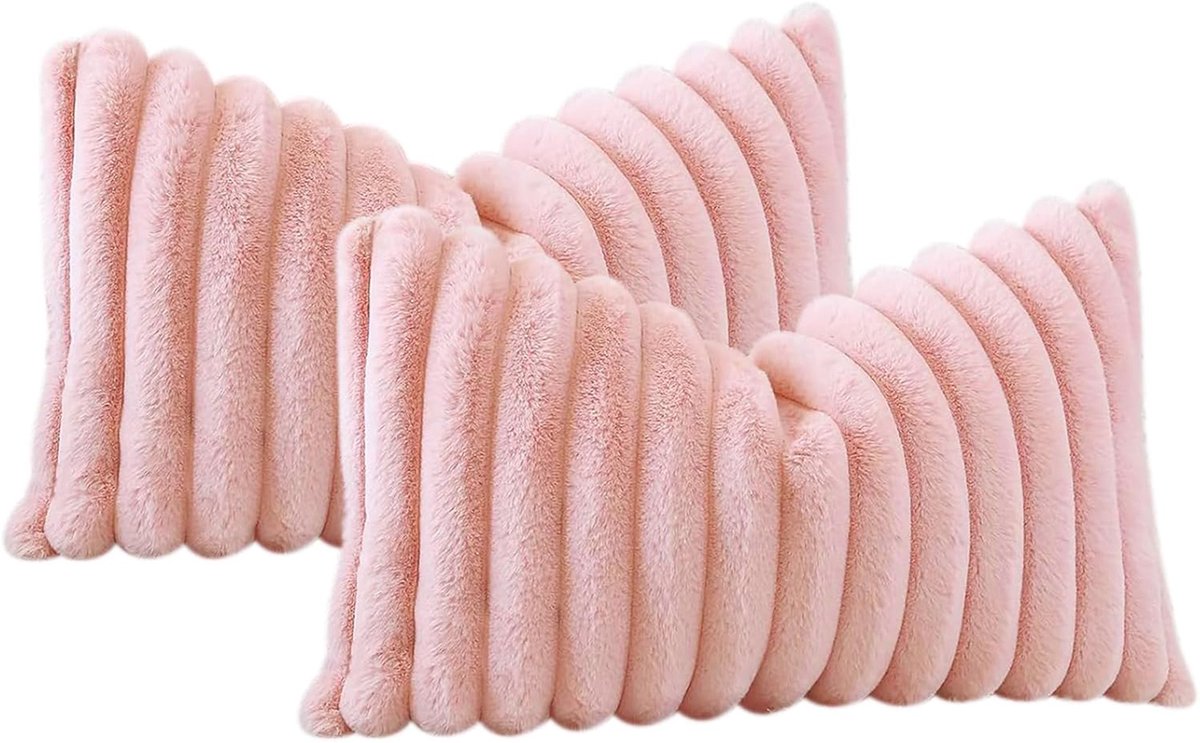 MODENUIT Kussenhoezen – Set van 2 – 30 x 50 cm – Pluche en Fluweel – Roze – Met Kwastjes en Blinde Rits
