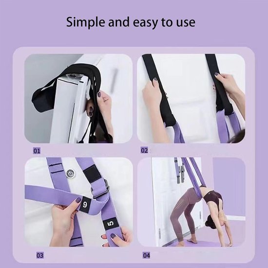 Yoga Stretching Strap - Yoga Touw Riem - Flexibiliteit Verbeteren - Met Deuranker - 07 kg - Paars van Merkloos — afbeelding 3