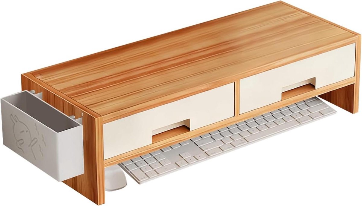 Monitor Verhoger - Bureau Standaard - Ergonomisch Werken - Dubbele Lade - 50 cm - Houtkleur