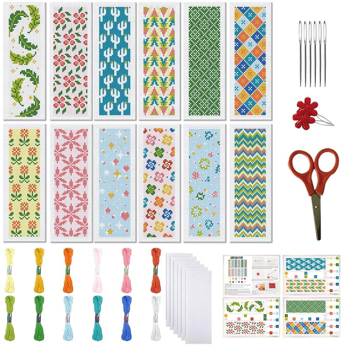 SPHProducts - Cross Stitch Boekenlegger Set - 12-delige DIY borduurset - Voor Beginners en Volwassenen - Leer borduren - Handgemaakt cadeau - Geschikt ...