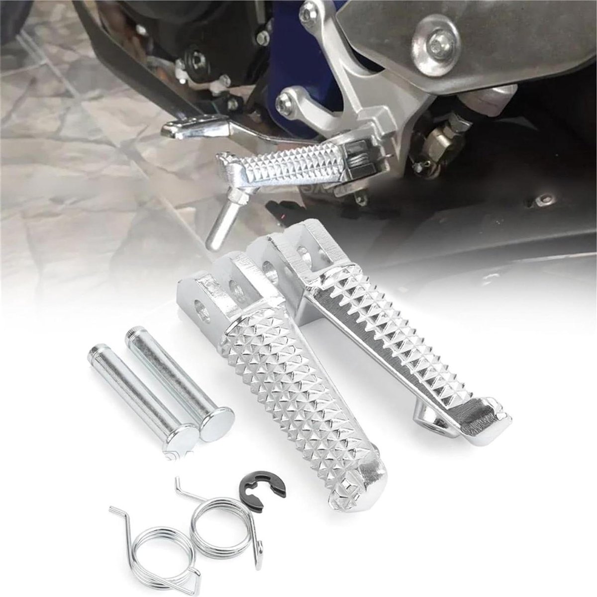 Motorcycle Voetsteunen - Motorsteunen Rijder - Comfortabel Rijden - CNC Aluminium - Voorzijde Links Rechts - Zilver