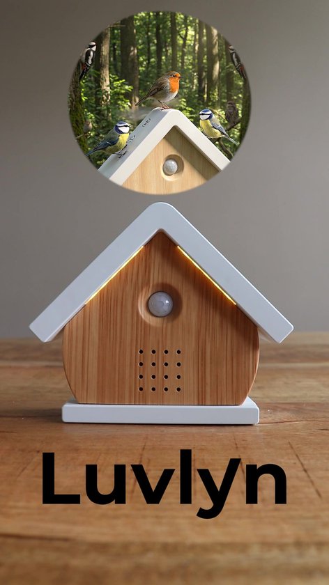 Luvlyn Vogelhuisje met Geluid en Verlichting - Vogelgeluiden Huisje met Sensor - Voor op toilet - met Timer - 7 Natuurgeluiden voor op WC - Inclusief Batterijen - Hout/Wit