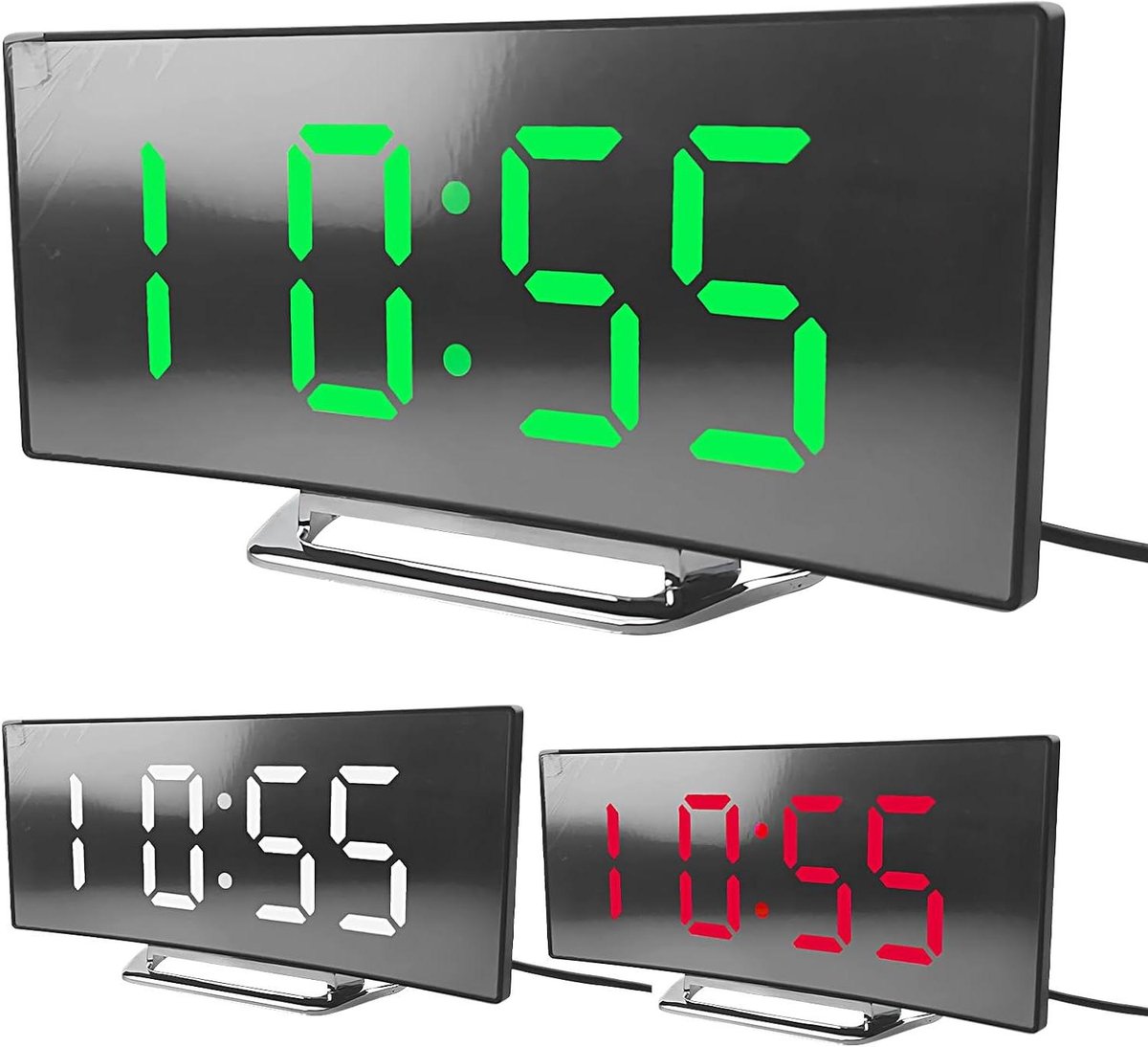 Digitale Wekker - LED Klok Bureu - Tijd Bijhouden - Gebogen Scherm - 17 cm - Groen