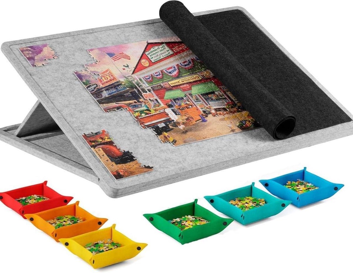Kantelbaar Puzzelbord - Puzzeltafel met Bakjes - Puzzels Maken - Verstelbare Hoeken - Tot 1000 Stukjes - Grijs