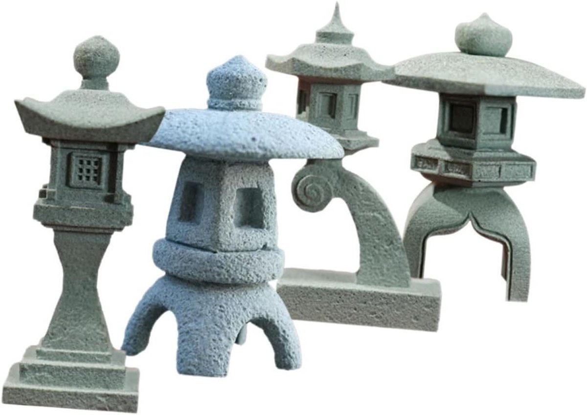 Japanse Lantaarn Beelden - Pagode Ornamenten - Aquarium Decoratie - Zandsteen Miniatuur - 4.80X4.00X3.60CM - Diverse kleuren