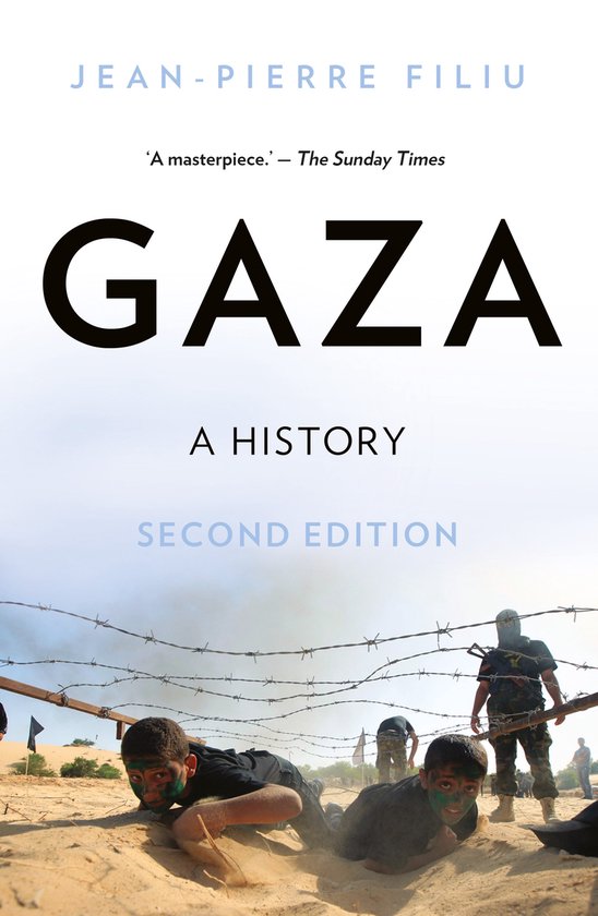 Boek "Gaza: A History, Second Edition" van Jean-Pierre Filius. Omslag toont mannen onder prikkeldraad.