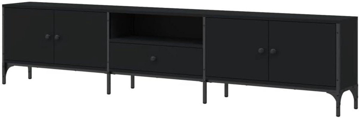 Tv-kast met lade - Televisietafel Lowboard - Media Opslag - Verstelbare poten - 30 kg - Zwart