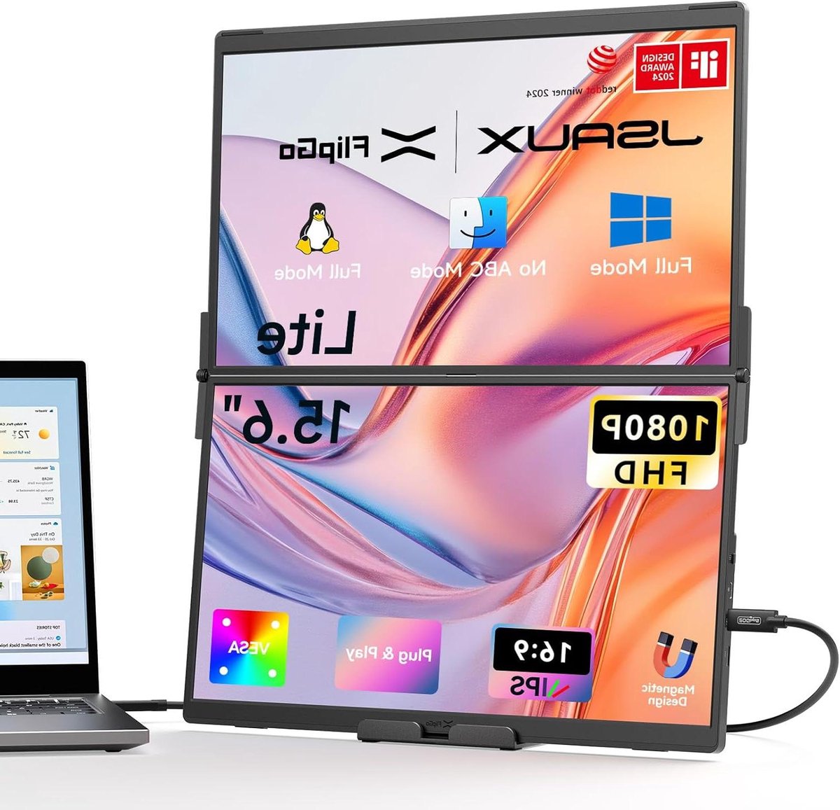 Dubbele Laptop Monitor - Draagbare Schermen - Productiviteit Verhoging - Magnetisch Ontwerp - 156 inch - Zwart