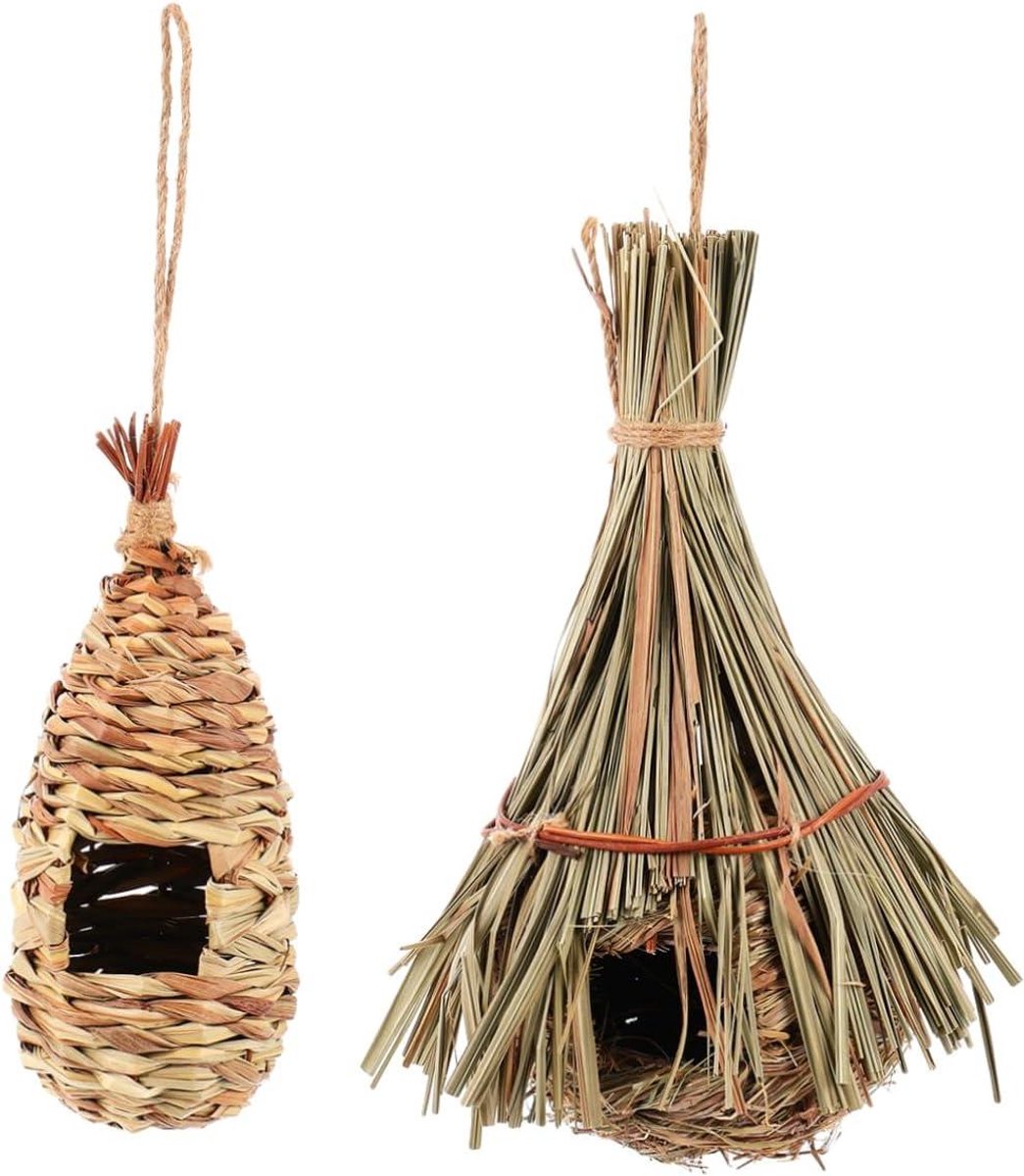 Grasgevlochten Vogelnestje - Vogelhuisje Hangend - Tuin Decoratie - Ademend Duurzaam Materiaal - 2 stuks - Diverse Kleuren
