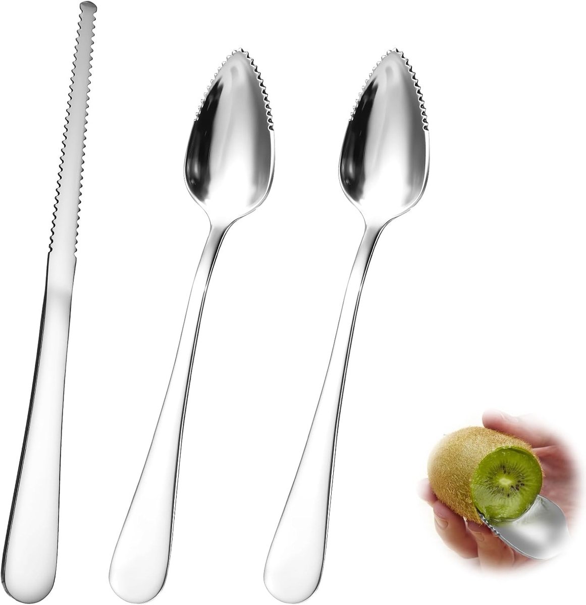 aladdien - RVS Grapefruit lepels - Babyvoedingssupplement - Fruit lepel - Roestvrij staal - Grapefruit mes - Geschikt voor baby's - Zilverkleurig