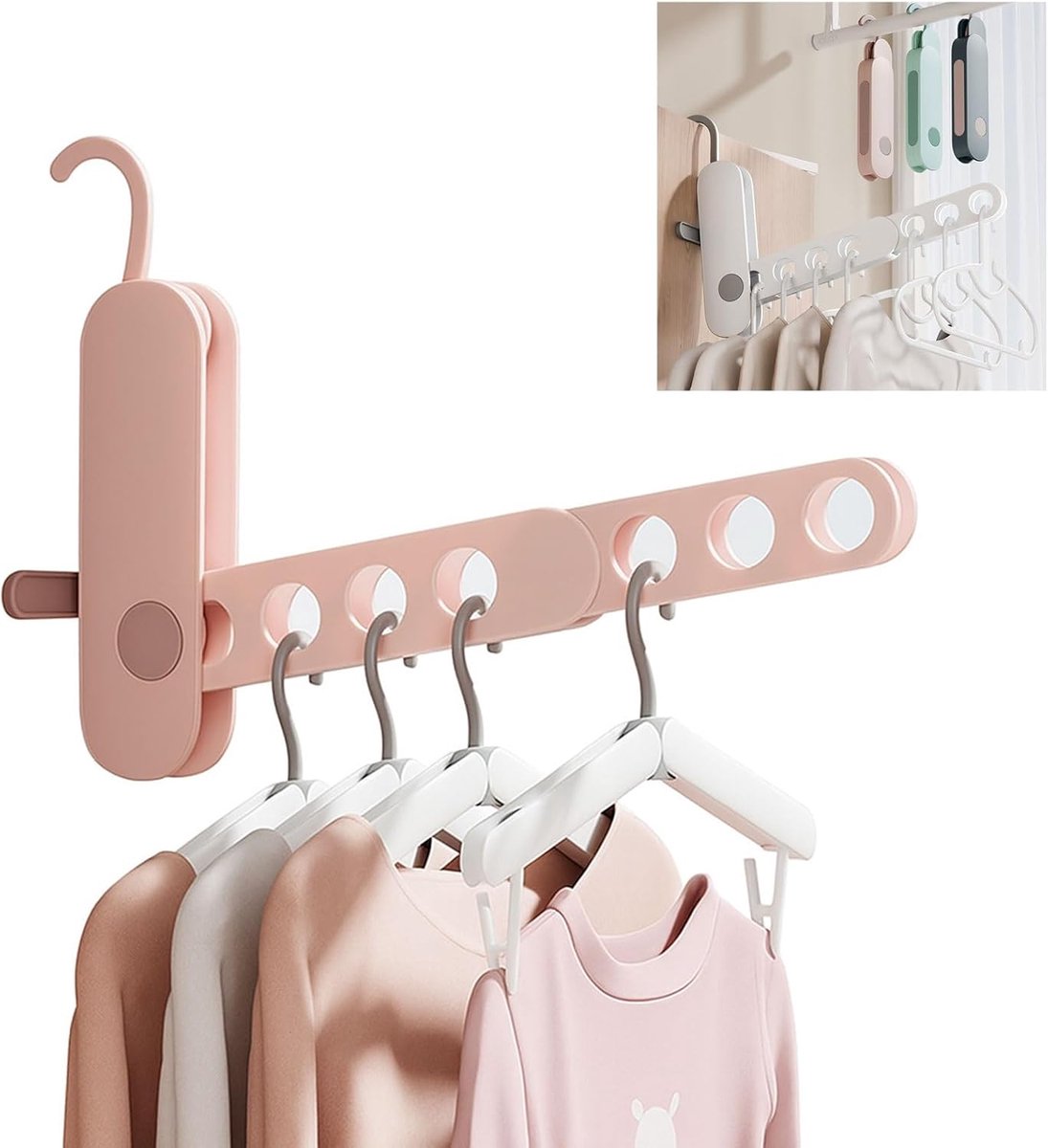 Opvouwbaar kledingrek voor achter de deur - Draagbaar reisrek - Geen boren nodig - Ruimtebesparend - Geschikt voor thuis - studentenkamers - campers - hotels - Roze - Afmetingen 33 x 23.5 cm