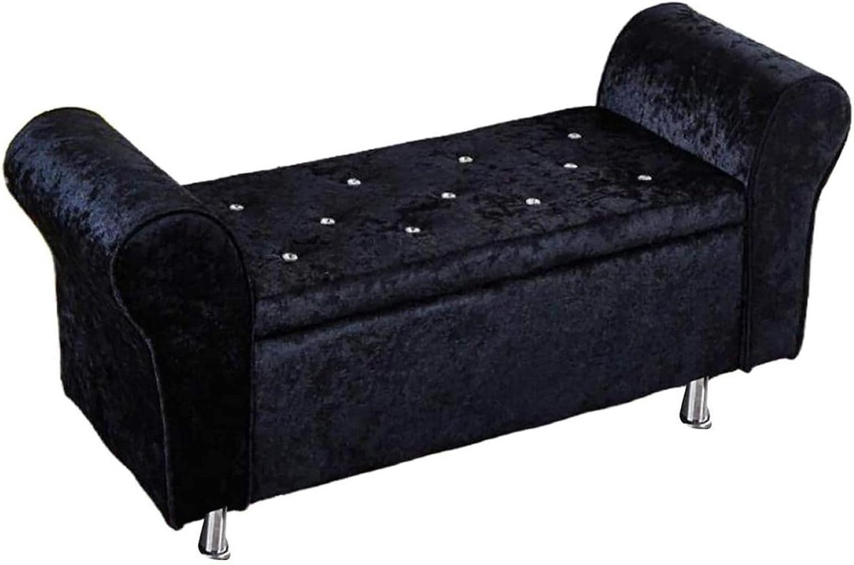 Fluwelen Opbergbank - Ottoman Poef - Schoenen Aantrekken - Getufte Zitting - 99 x 40 x 40 cm - Zwart