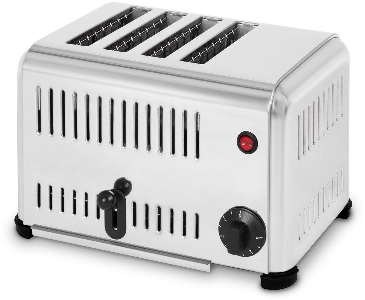 VERTES Gastro Toaster 4 slice electric 2300W made of stainless steel (timer with bell, crumb tray, separate heating element, 4 anti-slip rubber feet, toasts 2 or 4 slices of toast simultaneously)