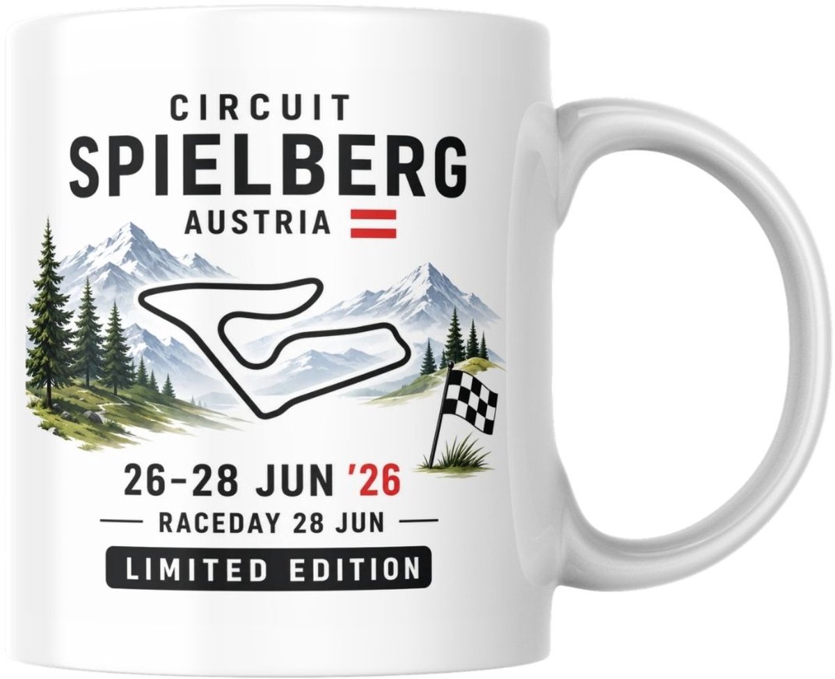Hip met Pit Creaties - F1 Mok Spielberg 2026 - Formule 1 Circuit Mok - Grand Prix Spielberg 26-28 JUN '26 - Racedag 28 JUN - F1 Cadeau - Limited Edition Racefan Merchandise