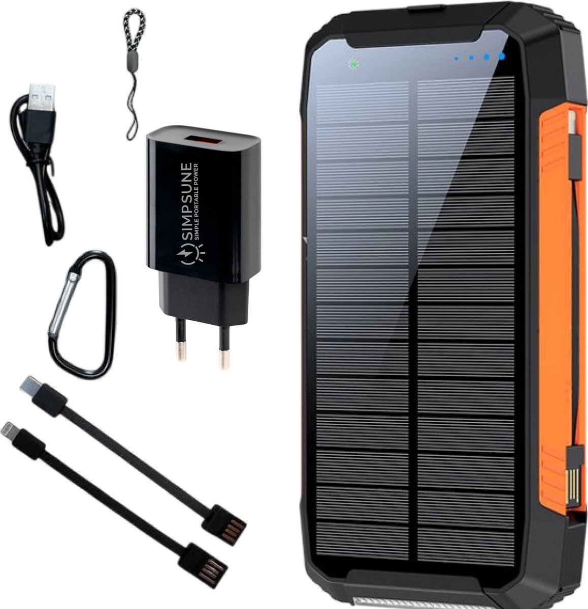 Bol.com SimpSune Solar Powerbank - 41000mAh - Ingebouwde Kabels - Powerbank Zonneenergie - Solar Charger - Grote capaciteit Wire... aanbieding
