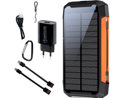 SimpSune Solar Powerbank - 41000mAh - Ingebouwde Kabels - Powerbank Zonneenergie - Solar Charger - Grote capaciteit Wireless charger - Draadloos - USB C - Zaklamp - Noodpakket - Snellader - Meerdere Apparaten