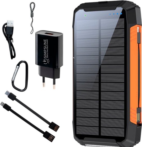 SimpSune Solar Powerbank - 41000mAh - Ingebouwde Kabels - SimpSune - €69,95