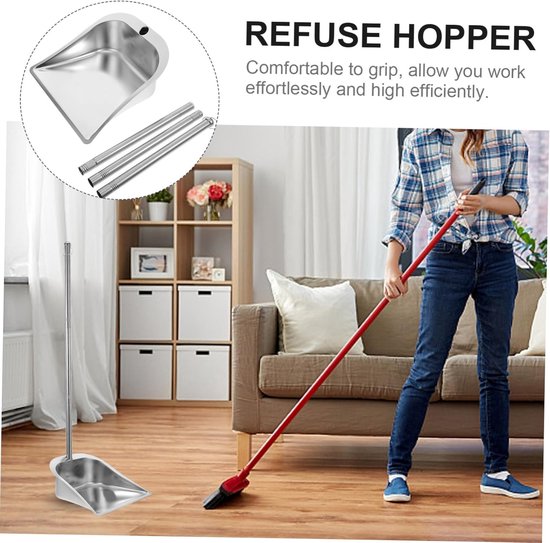 Veegschep met steel - Stoffer en blik - Huis schoonmaken - Ergonomische grip - Grote schep - Zilverkleurig — afbeelding 4