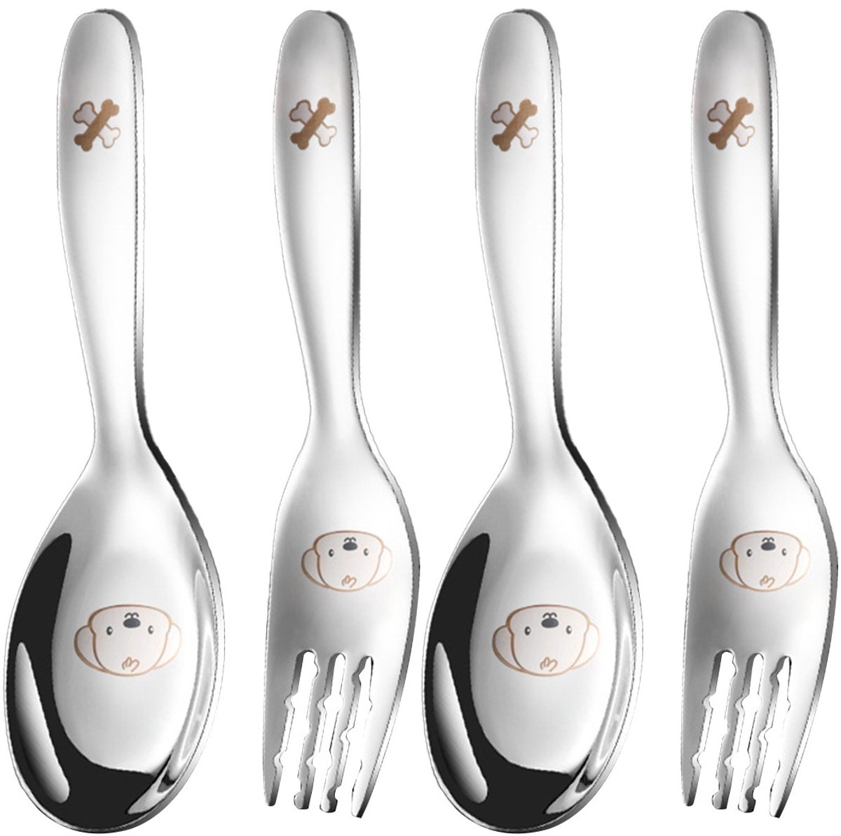 Cuhostki 2 Stuks - Rvs Lepel - En Vork Set Kleurrijk Cartoon Hond Design Eten - Voor Kinderen