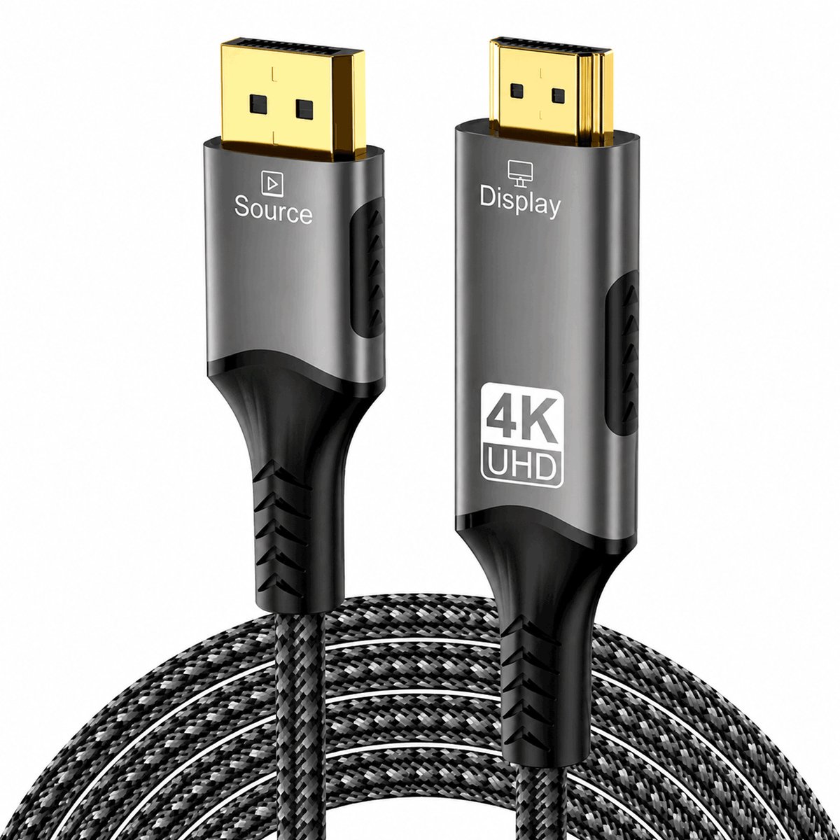 Displayport naar HDMI Kabel - 4K 60Hz - DP naar HDMI - DP kabel - 2 meter - Nylon - Voor PC,Laptop naar Monitor,Beamer - Grijs