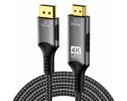Displayport naar HDMI Kabel - 4K 60Hz - DP naar HDMI - DP kabel - 2 meter - Nylon - Voor PC,Laptop naar Monitor,Beamer - Grijs