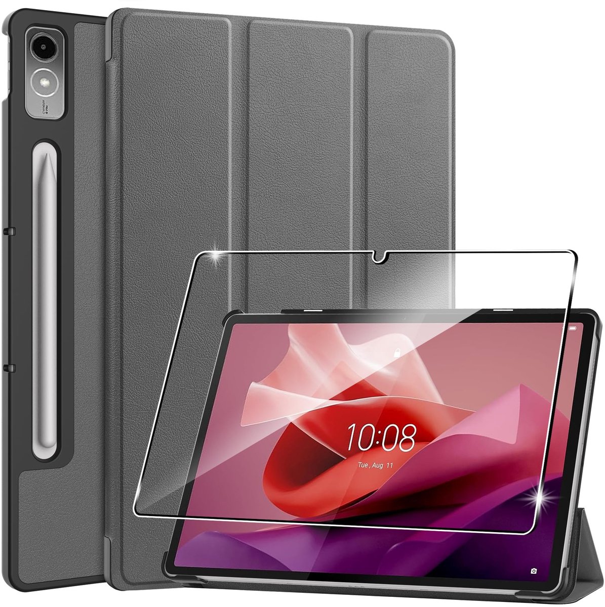 aladdien - Beschermhoes - Gehard glas screenprotector - Intelligente afdekking - Grijs - Tablet hoes - Geschikt voor Lenovo Tab P12