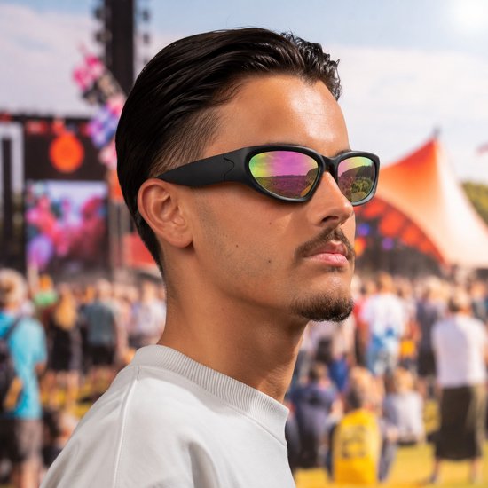 Festival zonnebril - Rave bril - Techno - Party glasses - Sportief model - Zwart - Oranje/groene lenzen van Festival — afbeelding 3