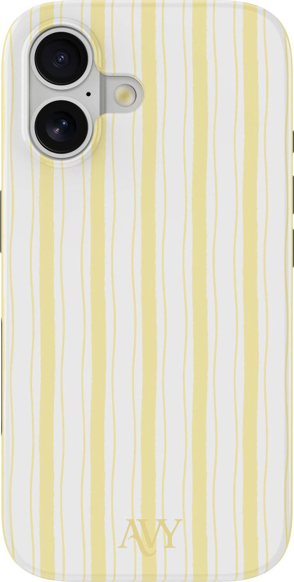 AVY Hoesje geschikt voor Apple iPhone 16 | Sunset Coast | Strepen | Geel | Hard Shell Back Cover | Compatibel met MagSafe & Qi2