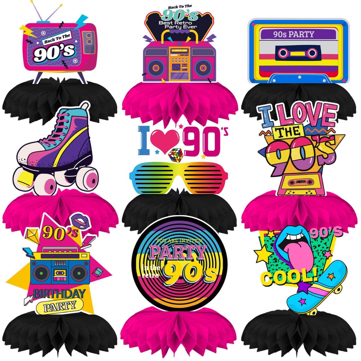 aladdien - Retro Honingraat Centerpieces - Jaren 90 Feesttafel Decoraties - 3D Ontwerp - Vintage Tafeldecoraties - Papier - Geschikt voor Verjaardag...