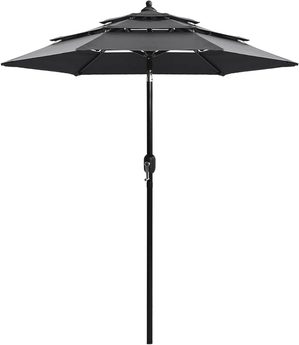 Parasol met 3 niveaus - Tuinparasol Strandparasol - Buiten Zonnen - Kantelmechanisme Zwengel - 200 x 228 cm - Antraciet