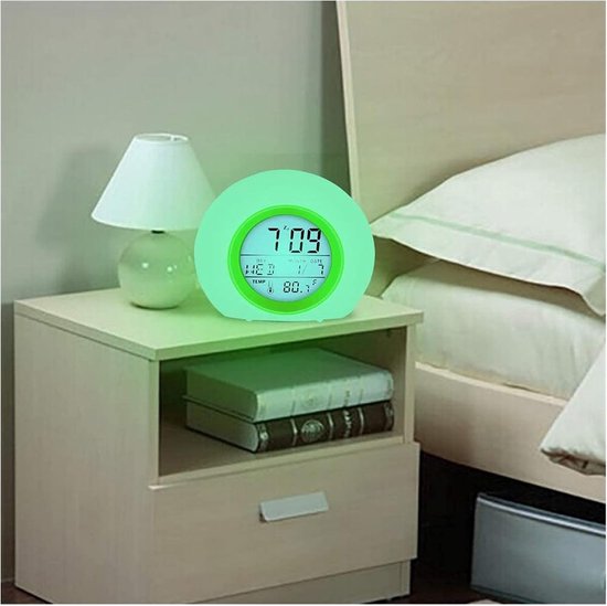 Digitale wekker - Kinderwekker LED - Wakker worden - 7 Kleuren licht - 100x100x100 mm - Groen van Merkloos — afbeelding 2