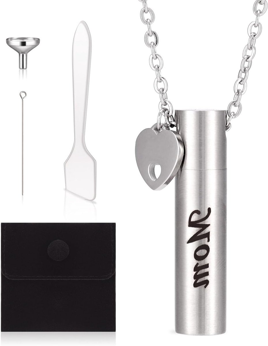Urn Necklace voor As en Crematie Sieraad - Gegraveerde RVS Herinneringshanger met Strass e