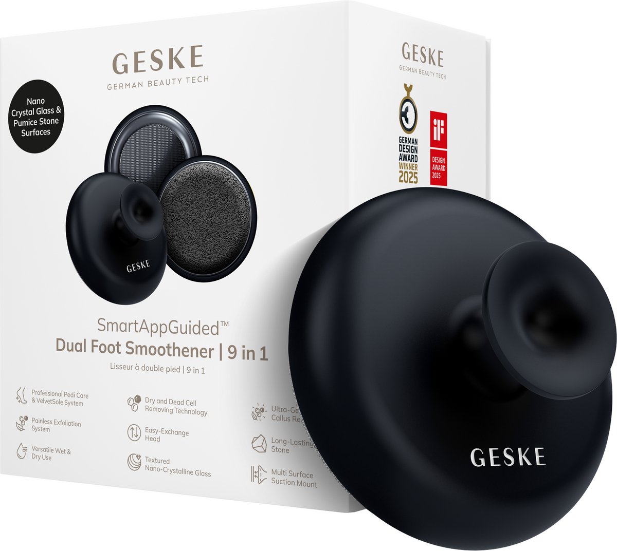 GESKE Dual Foot Smoothener | 9 in 1 | Dubbelzijdige Voetvijl | Puimsteen & Nano-Cristallijnglas | Voor Zachte, Gladde Voeten | Geavanceerde Eeltverwijdering & Exfoliatie