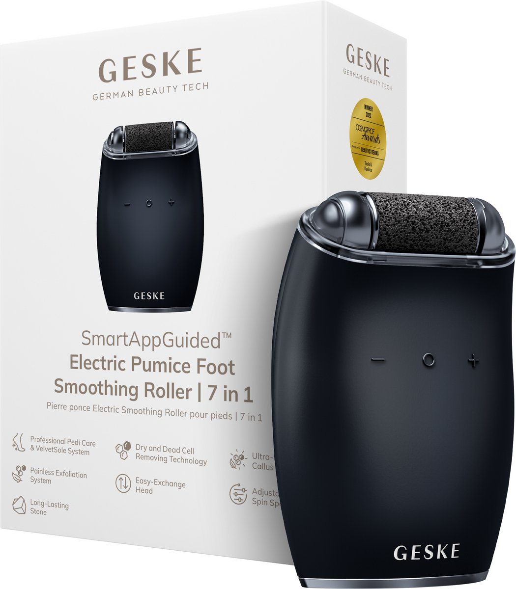 GESKE Electric Pumice Foot Smoothing Roller | 7 in 1 | Elektrische Voetvijl & Exfoliator | Langdurige Puimsteen | Voor Zachte Voeten | Geavanceerde Eeltverwijdering | Ideaal voor je Pedicureset