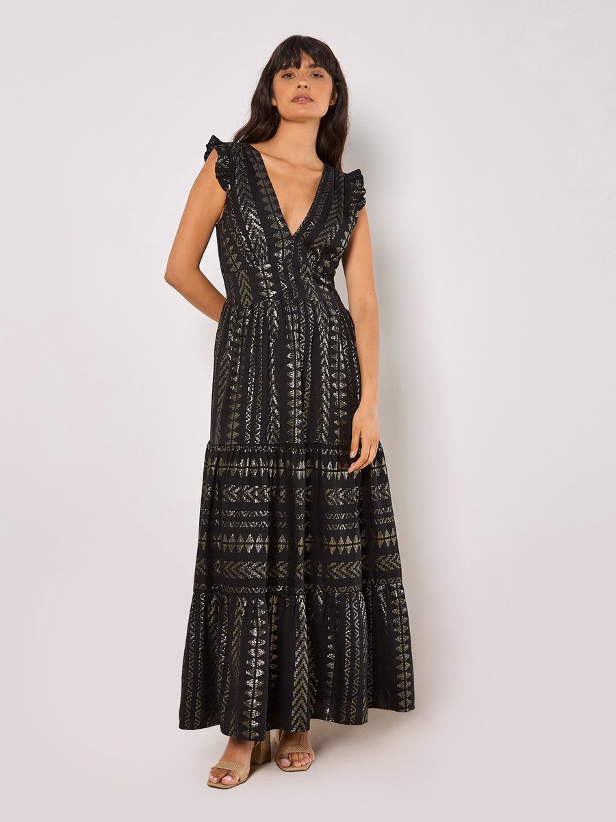 Maxi-jurk met metallic borduursels