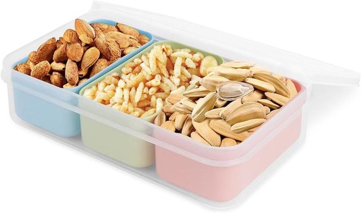 Mini-snackbakjes met 3 uitneembare compartimenten, herbruikbare voedselbereidingsbox - Koelkast, Magnetron, Vaatwasser - Opbergbox voor eten - Geschikt voor Thuisgebruik - Transparant - Set van 1