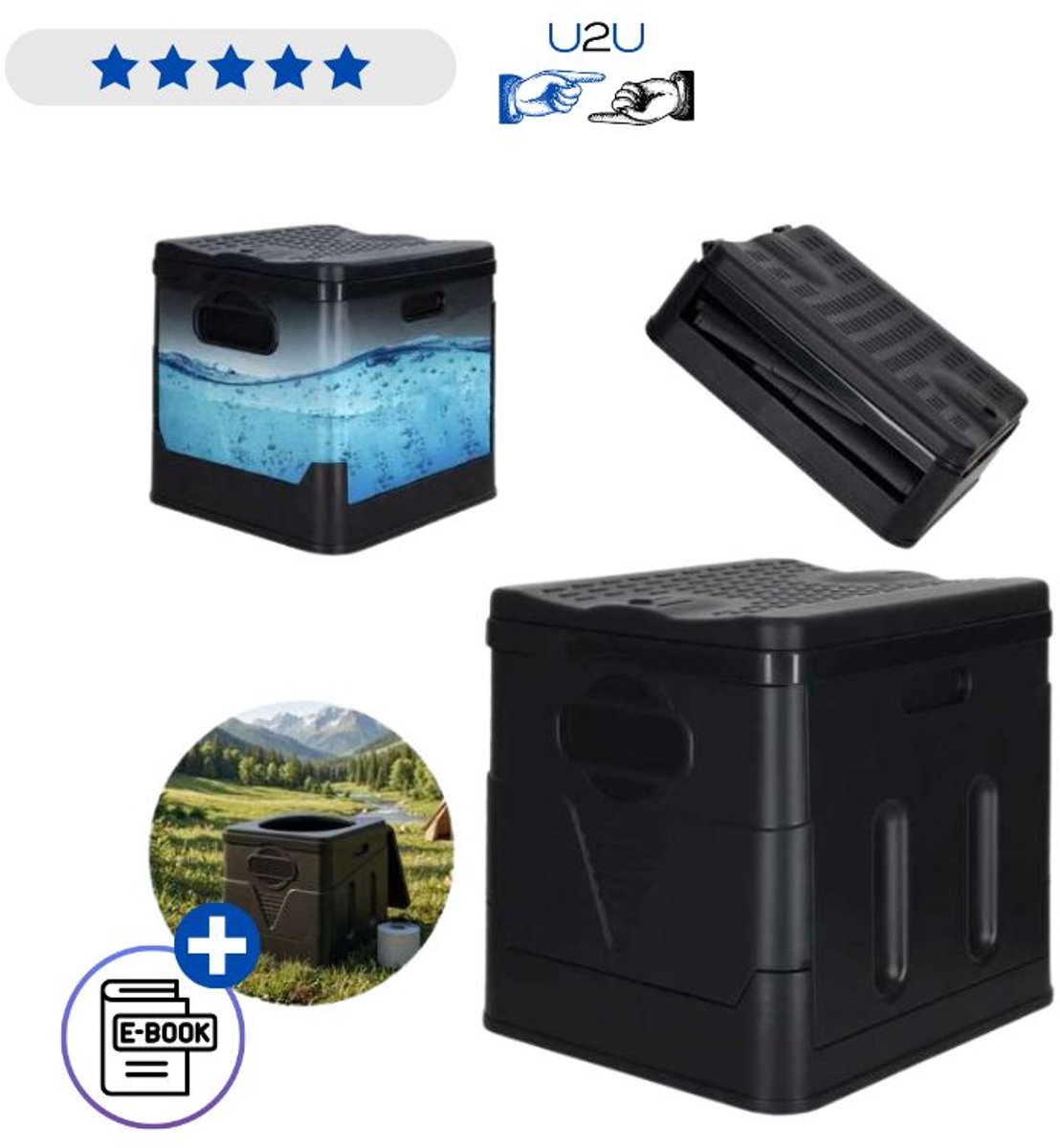 Draagbaar Camping Toilet Opvouwbaar 20L – Reis Toilet Met Afvalzakken Compact Chemisch Toilet Voor Camping Tuin Caravan Festival Outdoor Portable WC Opvouwbaar Kunststof Belastbaar Tot 115 Kg Lichtgewicht Hygienisch Met Ebook