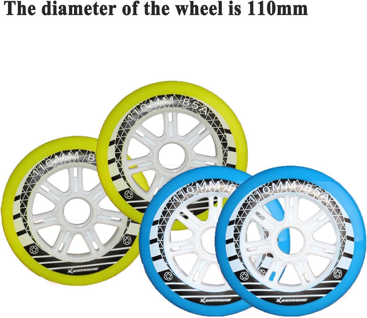 Inline Skate Wielen - Rolschaats Wielen - Outdoor Schaatsen - Hoge Elasticiteit - 110 mm - Geel Blauw