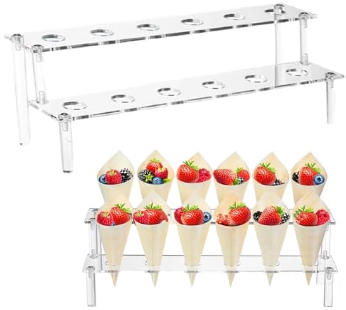 PromoHome Transparante acryl ijshouder met 12 gaten - 2-laags kegelstandaard voor ijs, cupcakes, popcorn - Serveerstandaard voor feesten en buffetten