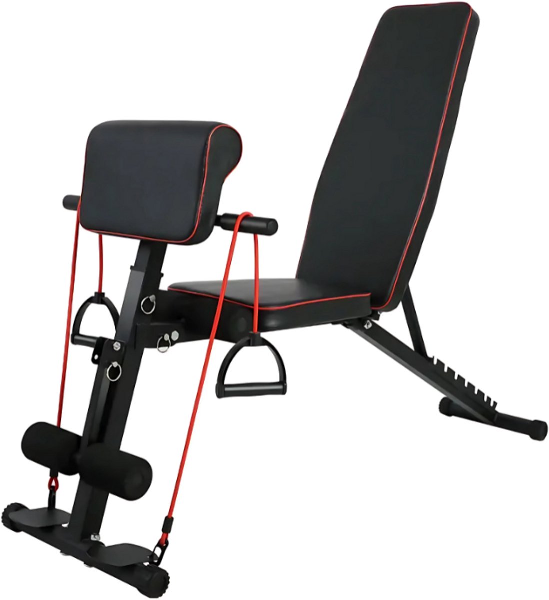 PH Fitness Verstelbare Halterbank - Fitnessbank - Trainingsbank - Leg Curl Beentrainer - Zwart - Incline & Decline met elastiekattachment