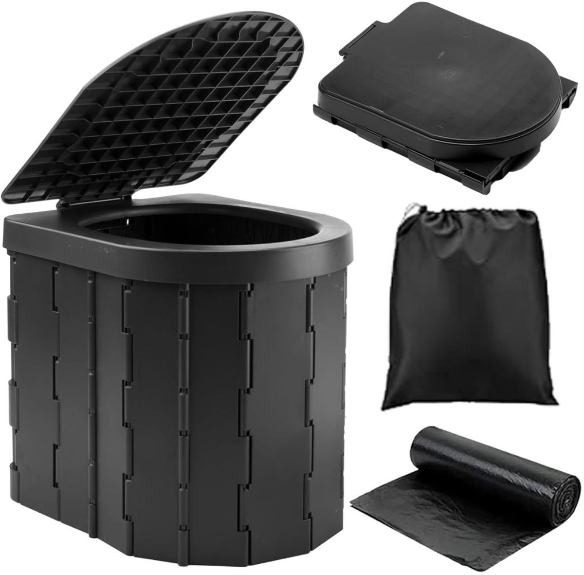 KAD® Draagbaar Toilet - Toiletemmer Met Deksel - Toiletemmer - Zwart - 29cm x 27cm x 31cm