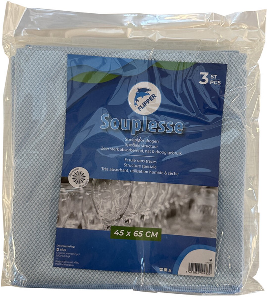 Flipper Souplesse Microvezeldoeken - 45x65 cm - 3 Stuks - Licht Blauw
