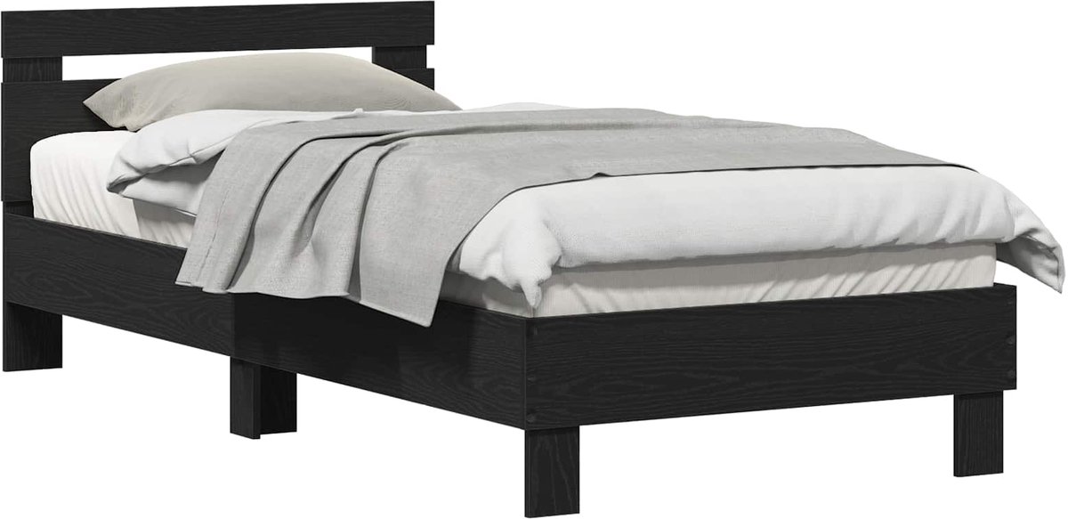 vidaXL - Bedframe - Zwart - eiken - Bewerkt - hout