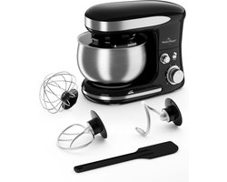 Swiss Haus® KM2305 Keukenmachine - 1300W Keukenrobot – 5L RVS Mengkom – Keukenmixer met 6 Snelheden + Pulse – met Deeghaak & Garde – Zwart