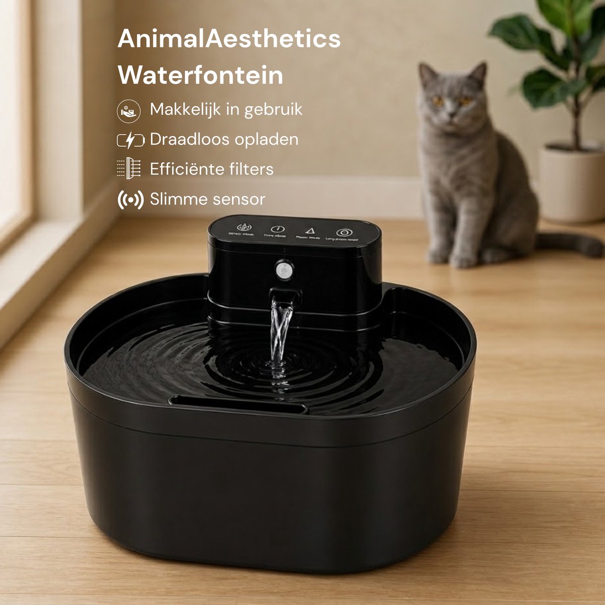 AnimalAesthetics Waterfontein Kat met Sensor - Drinkfontein Kat Draadloos - Met Filter thumbnail 2