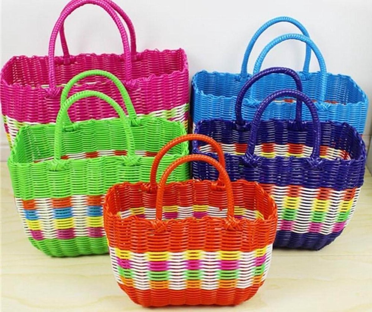 Woven Shopping Basket - Tote Bag - Boodschappen Doen - Multifunctioneel - 1 Stuk - Multicolor