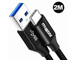 MyGear USB-C naar USB-A Kabel - 2 Meter - Data- en Oplaadkabel - USB 3.0 - 5Gbps - 18W Snelladen - Zwart