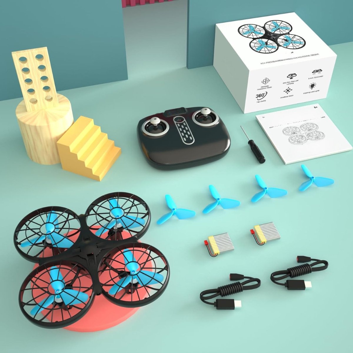 Zyrex® Drone voor Kinderen - Drone - Blauw/Zwart - 12cm x 12cm x 4cm ; 59 g