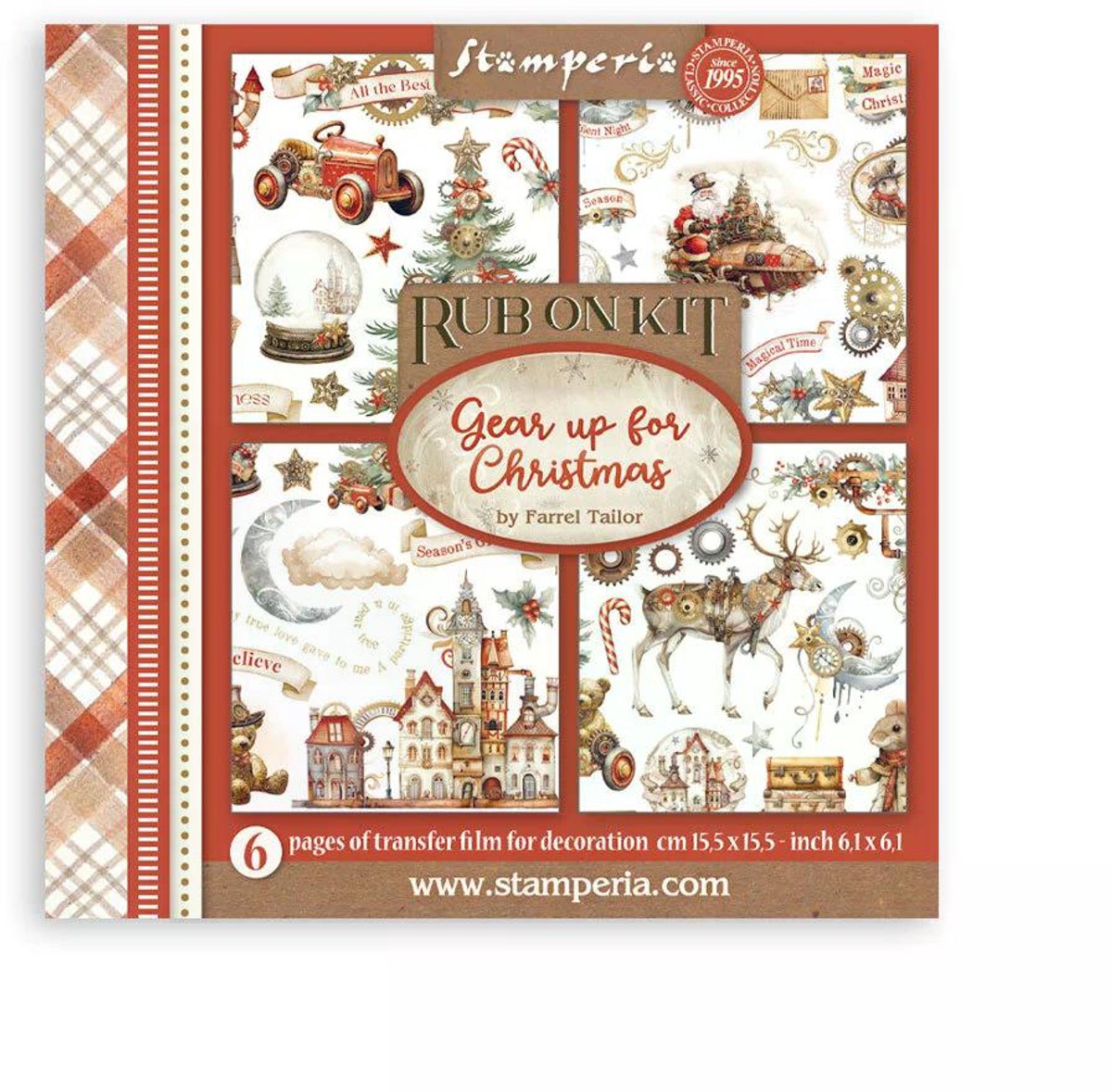 Stamperia - Gear up for Christmas Rub-On 6,1x6,1 Inch Assortment (6pcs) (DFLRBX03)