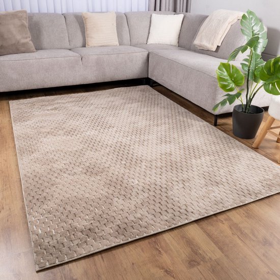 Tapis beige lavable à poils ras avec antidérapant Koho Modula lavable à 30° - 240x330cm - Moderne - Salon - Chambre - Salle à manger